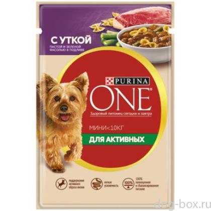 Паучи для взрослых собак малых пород с уткой, пастой и зеленой фасолью в подливе "Активная"-0