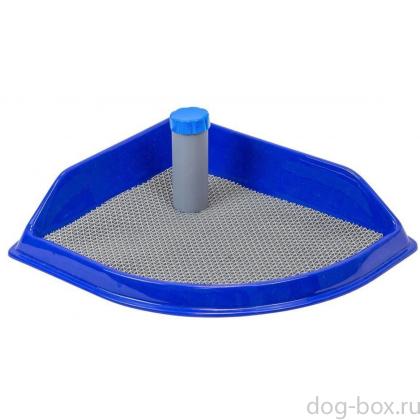 Туалет для собак со столбиком угловой, серия "Рокки" с резиновым ковриком 50*43см-0