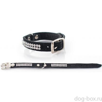 Ошейник Люкс 8мм*19-23см двухслойный "Велюр" со стразами-0