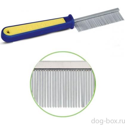 Расческа с ЧАСТЫМ зубом, сине-желтая ручка 20,5 см (307)-0