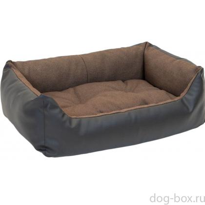 Лежак прямоугольный с подушкой "Фьюжен", рогожка и экокожа, коричневый-0