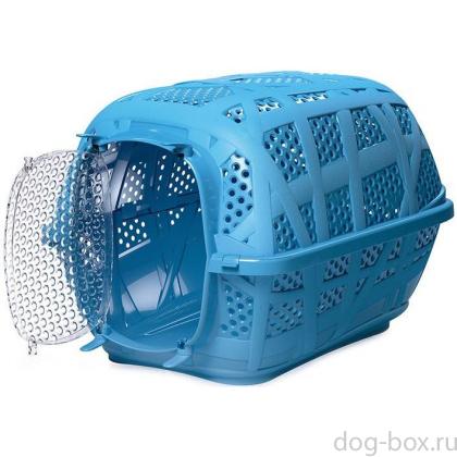 Переноска для животных "Carry Sport", ПЛАСТИКОВАЯ ДВЕРЬ, голубая, 48,5*34*32 см-0
