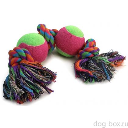 Игрушка для собак. Верёвка, 3 узла и 2 мяча, 26 см (0070XJ)-0