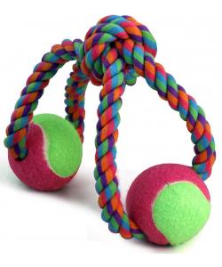 Игрушка для собак. Верёвка-восьмёрка, узел и 2 мяча, 35 см (0111XJ)