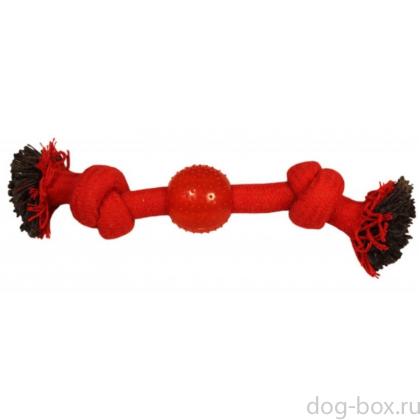 Игрушка для собак. Веревка-канат, 2 узла и мяч, 23 см-0