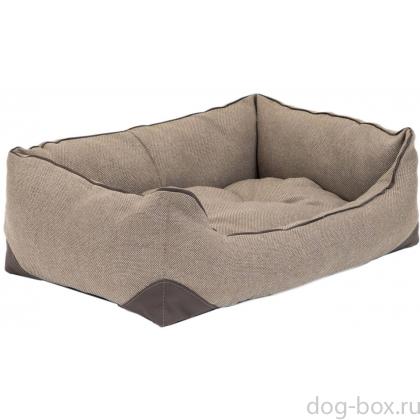 Лежак прямоугольный с подушкой и кантом "Фьюжен", рогожка и экокожа, бежевый-0