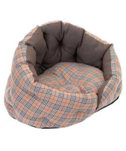 Лежак овальный пухлый, серия "Sleep-Шотландка" с подушкой коричневый