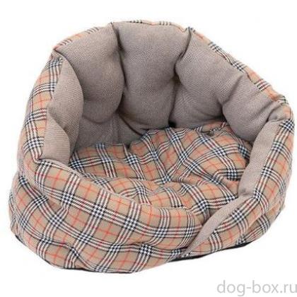 Лежак овальный пухлый, серия "Sleep-Шотландка" с подушкой бежевый-0