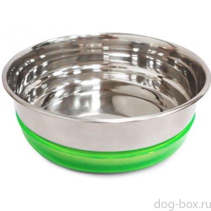 Миска металлическая с салатовой резинкой, 0,3л-0