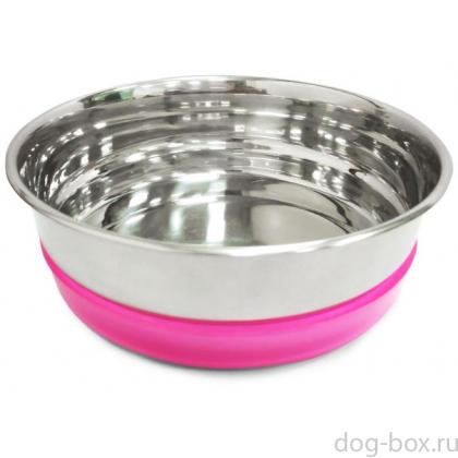 Миска металлическая с розовой резинкой, 0,3л-0