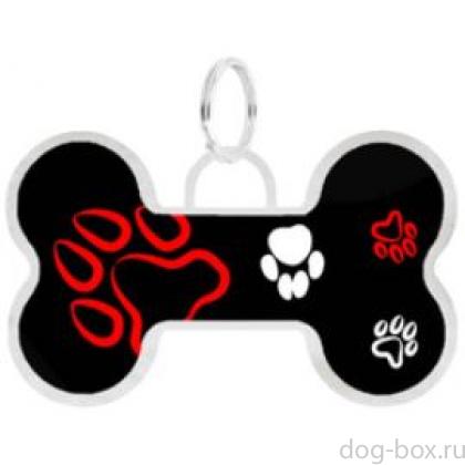 Адресник "Талита"черный, с рисунком "красная лапка", косточка, 36*22мм-0