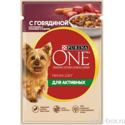 Паучи для взрослых собак малых пород с говядиной, картофелем и морковью в подливе "Активная"-0