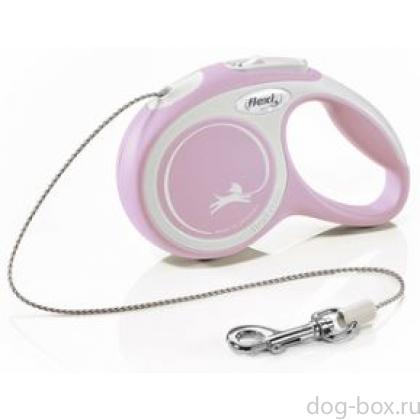 Рулетка-трос для собак до 8кг, 3м, розовая (New Comfort XS Cord 3m rose) -0