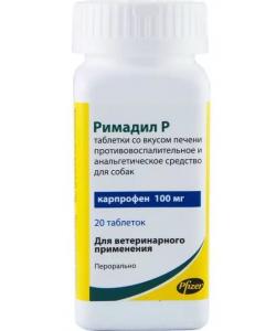 Римадил Р, противоспалительное и анальгетическое средство для собак, 100 мг, 20 таб.