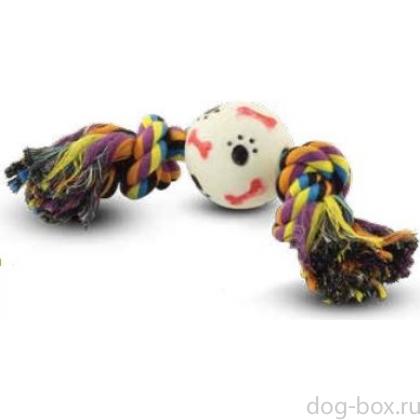 Верёвка цветная "Два узла" с мячом косточки-лапки 17 см (0058XJ)-0