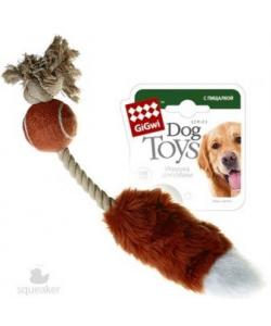 Игрушка для собак Мячик с лисьим хвостом и пищалкой, 40 см (75074)