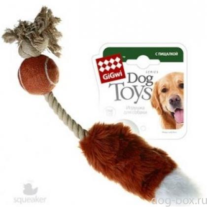 Игрушка для собак Мячик с лисьим хвостом и пищалкой, 40 см (75074)-0