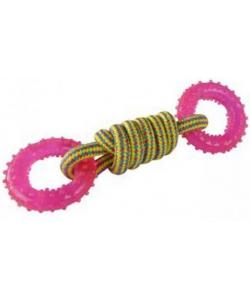 Игрушка для собак "Плетеная веревка с двумя пластиковыми кольцами", 23 см / 140-150 гр