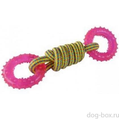Игрушка для собак "Плетеная веревка с двумя пластиковыми кольцами", 23 см / 140-150 гр-0
