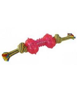 Игрушка для собак "Плетеная веревка с пластиковой косточкой", 33 см/ 200 - 205 гр