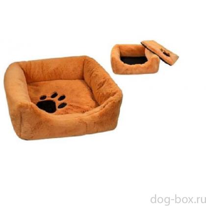 Лежак квадратный пухлый с подушкой  рыжий-0